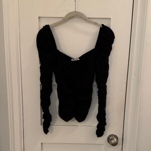Reformation Black Ruched Long Sleeve Blouse